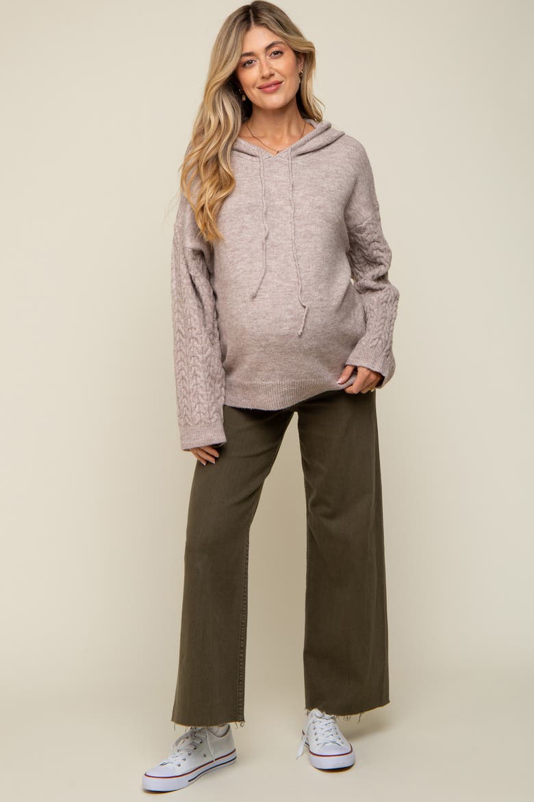 Mixed Knit Hooded Sweater, Alternate, color, Taupe