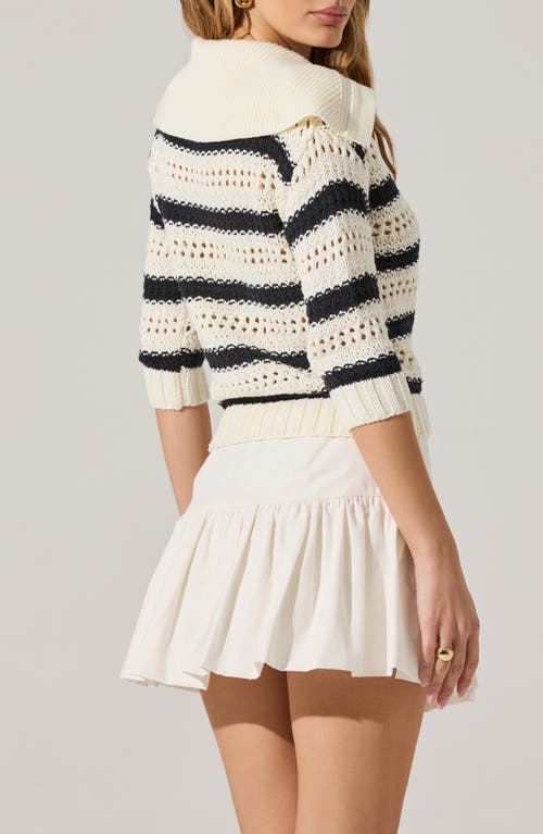 ASTR ASTR THE LABEL STRIPE OPEN STITCH COTTON BLEND POLO SWEATER
