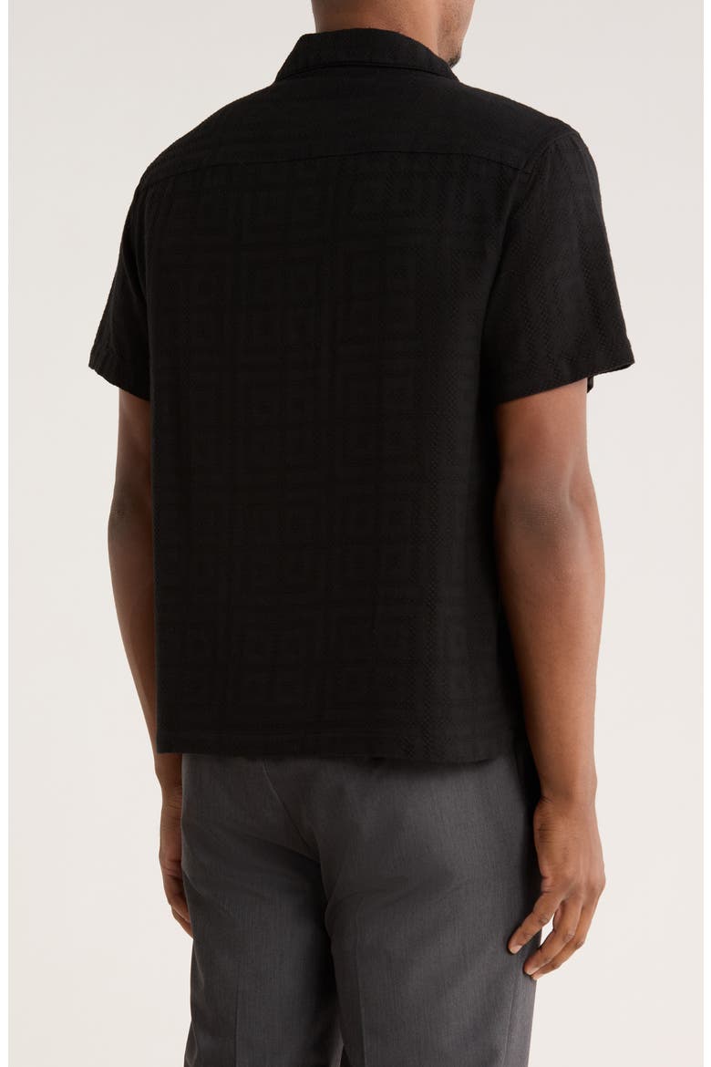 Relaxed Fit Textured Cotton Camp Shirt, Alternate, color, BLACK