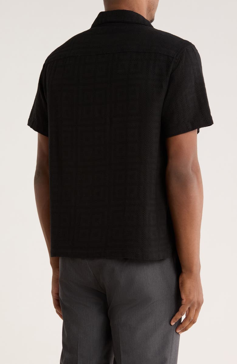 DENIM AND FLOWER Relaxed Fit Textured Cotton Camp Shirt, Alternate, color, Black