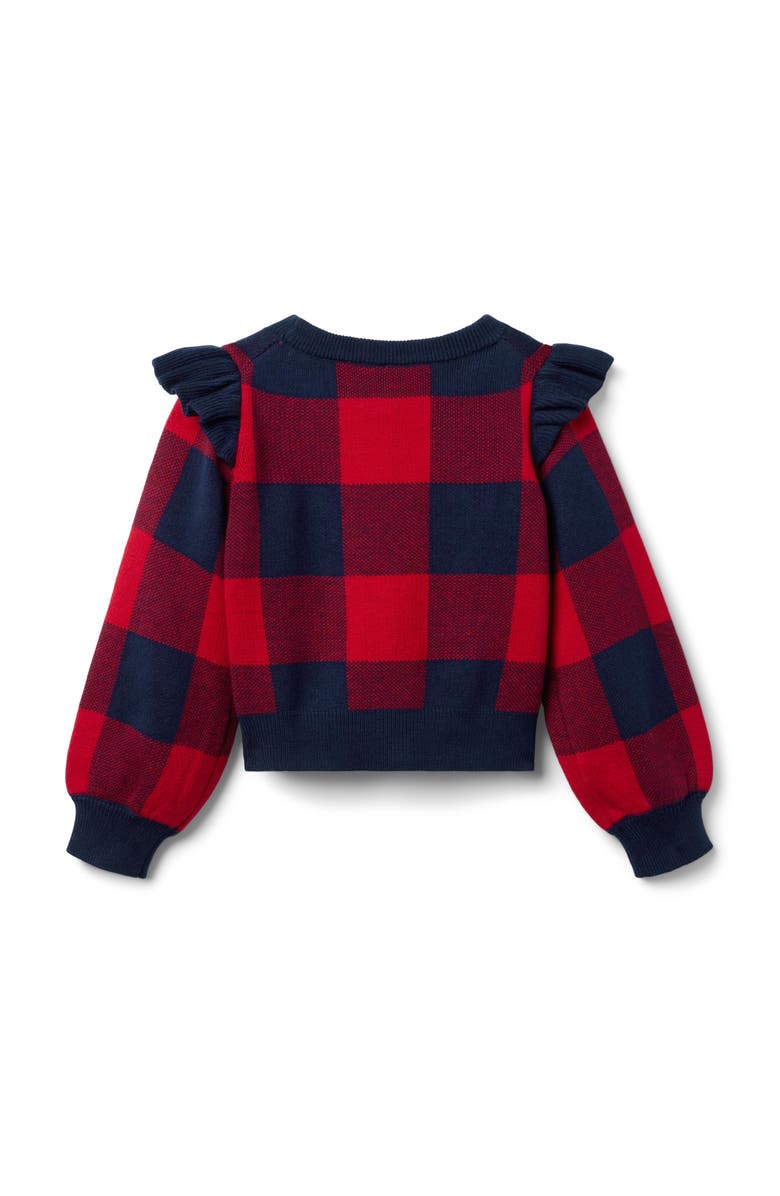 Janie and Jack Plaid Ruffle Shoulder Sweater, Alternate, color, Red