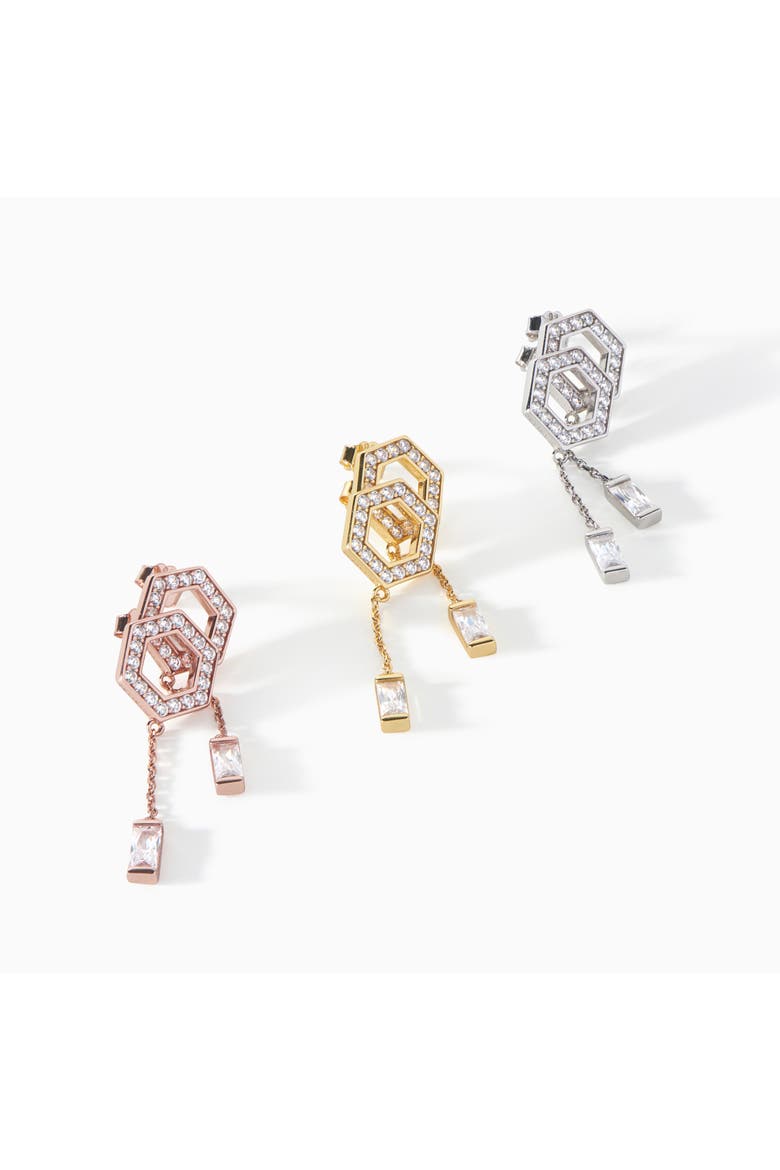 The Tyra Baguette Drop Earrings, Alternate, color, Sterling Silver/White CZ