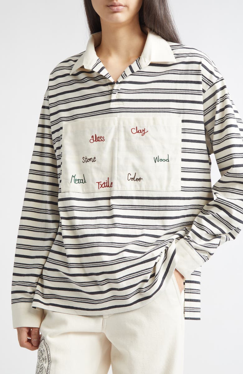 KURO Syntax Rugger Stripe Rugby Shirt, Alternate, color, Ivory/ Navy