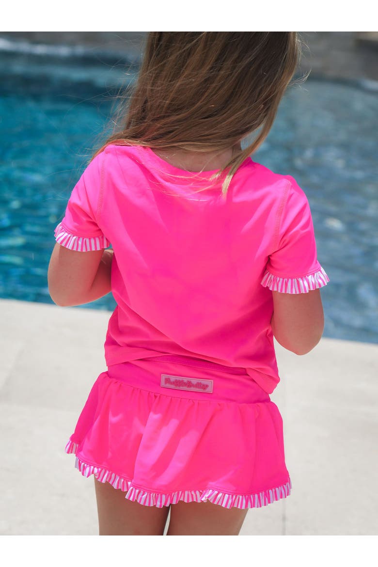 Girls Short Sleeve Ruffle UPF50+ Rash Guard Skirted 2-Piece, Alternate, color, Neon Magenta
