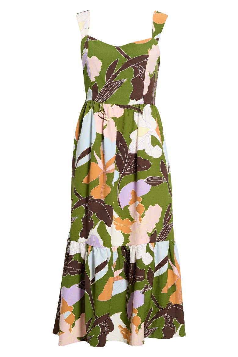 Silda Floral Smocked Back Panel Maxi Dress, Alternate, color, OLIVE MULTI