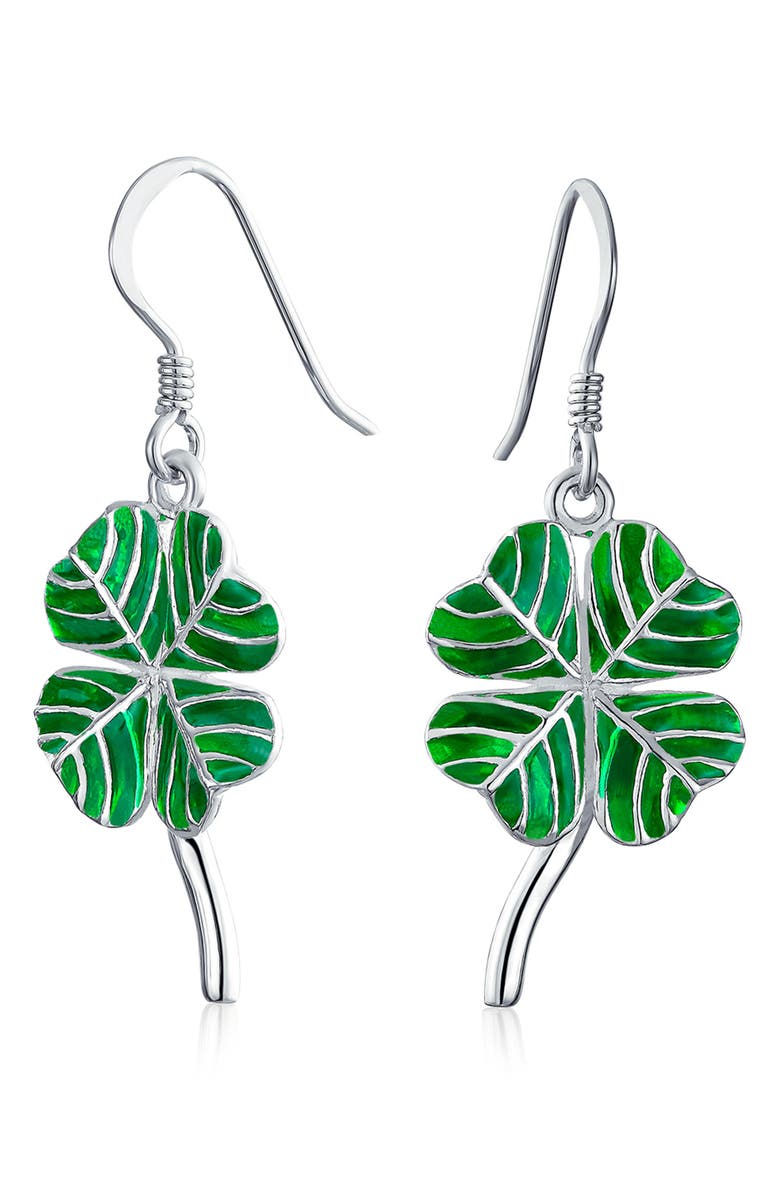 BLING JEWELRY Green Shamrock Lucky Four Earrings, Alternate, color, Green