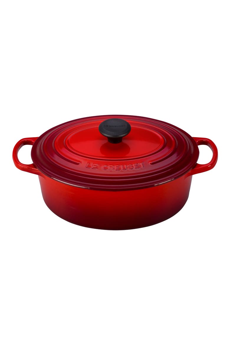 Signature 2.75 Quart Oval Enameled Cast Iron Dutch Oven, Main, color, CERISE