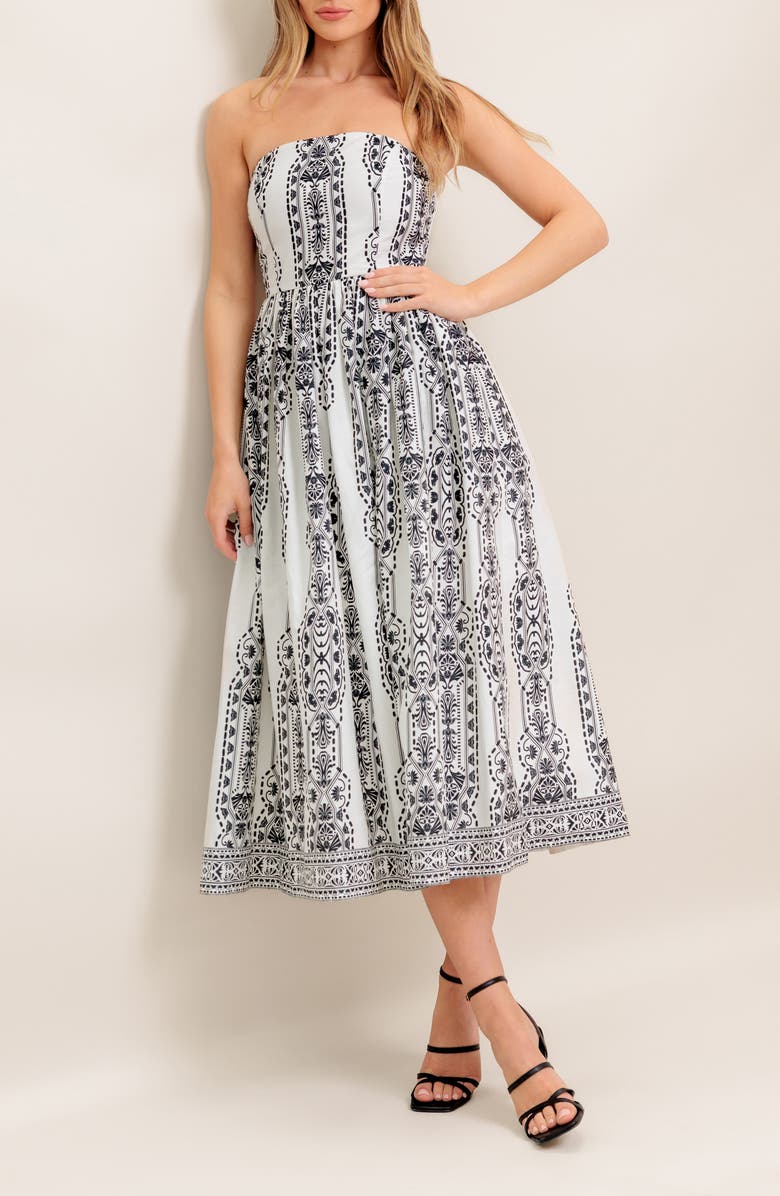 FLYING TOMATO Strapless Midi Dress, Alternate, color, White