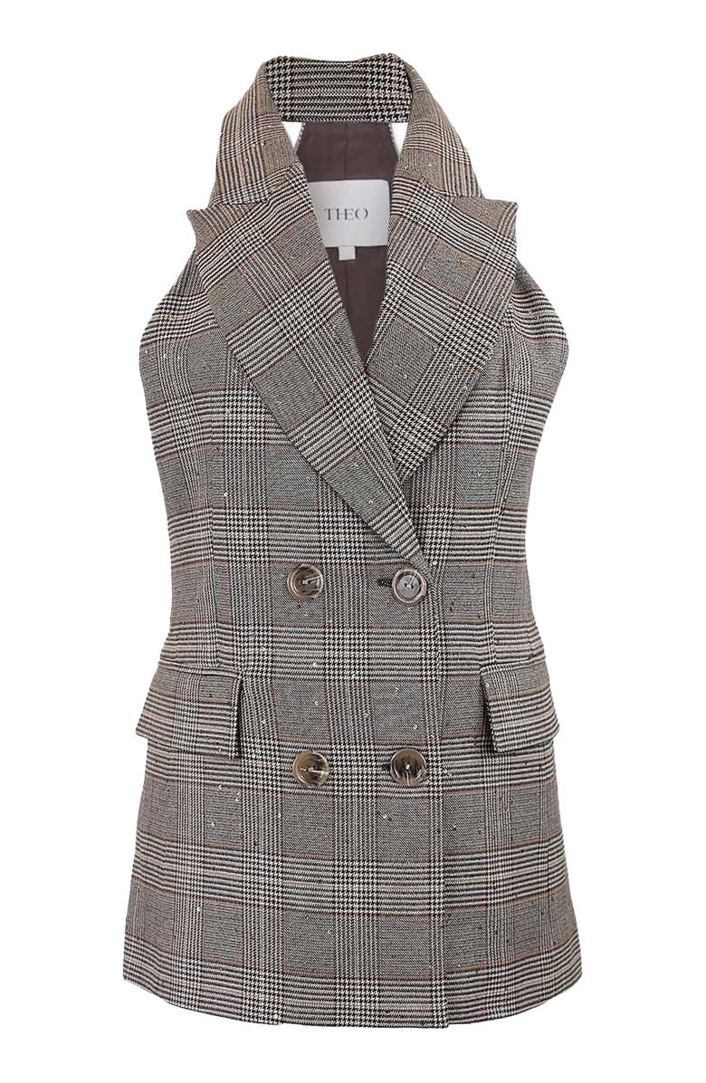 THEO The Label Eudora Sequined Prince Of Wales Halter Vest, Main, color, Koffee Bean