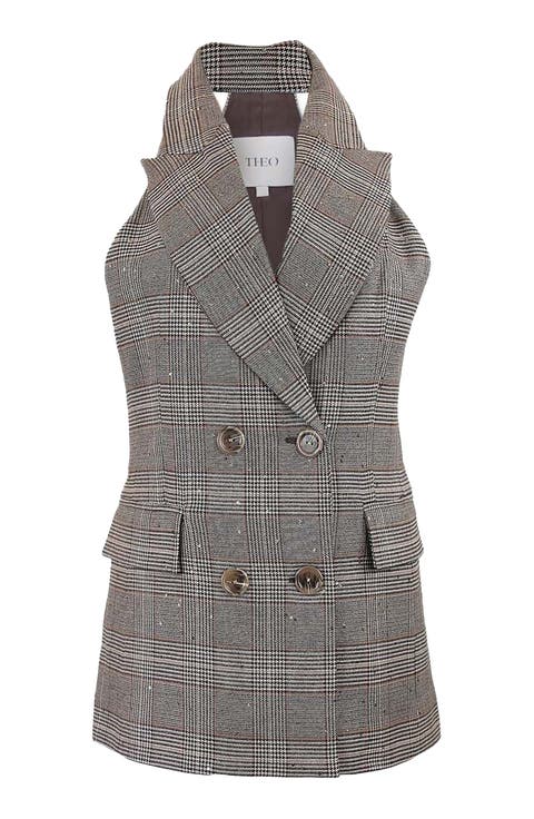 Eudora Sequined Prince Of Wales Halter Vest