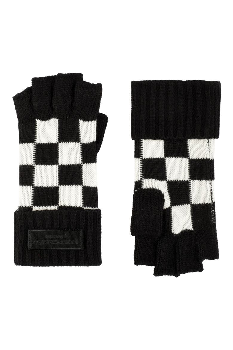 Check Fingerless Gloves, Main, color, BLACK / WHITE
