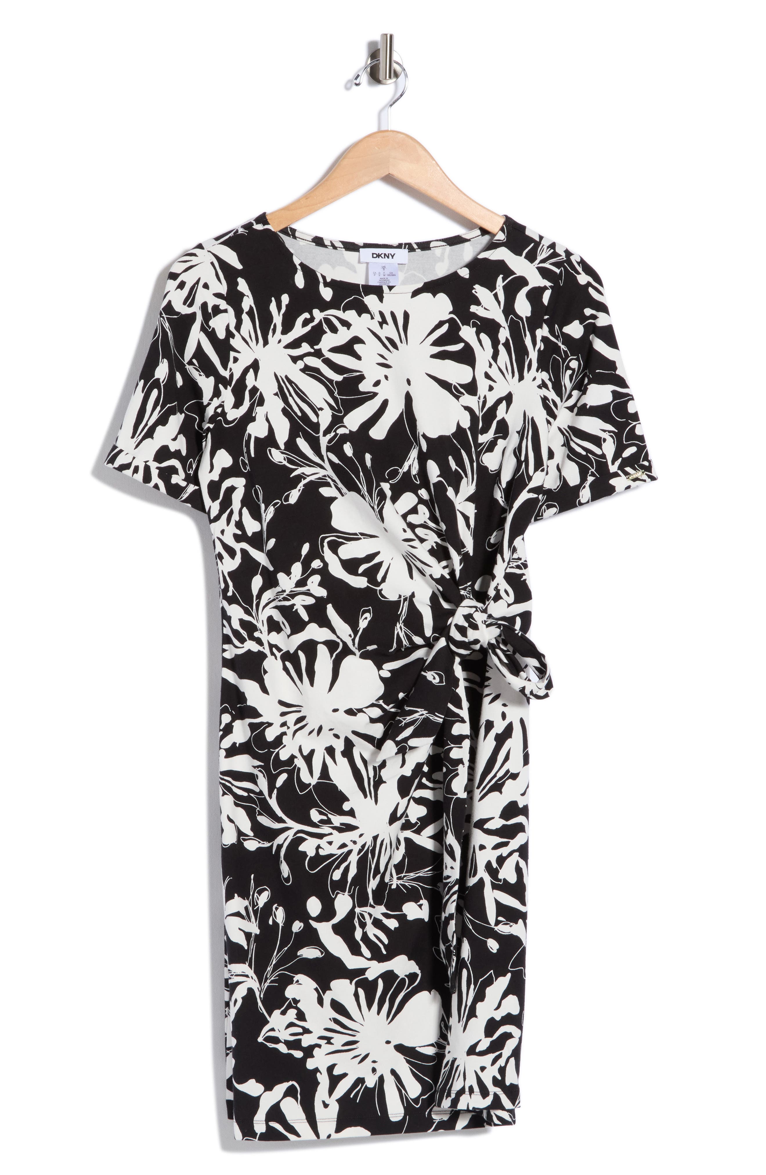 DKNY Floral Short Sleeve Faux Wrap Dress