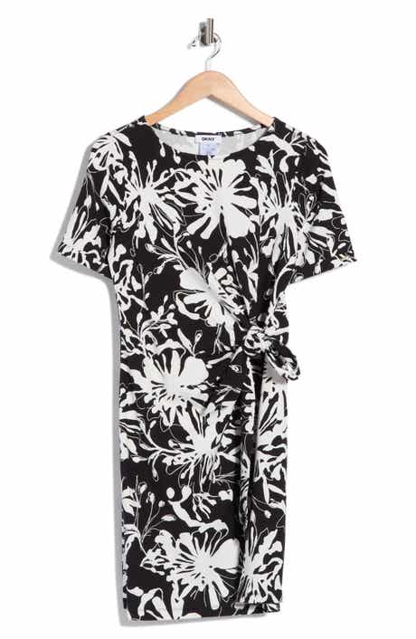 DKNY Floral Short Sleeve Faux Wrap Dress