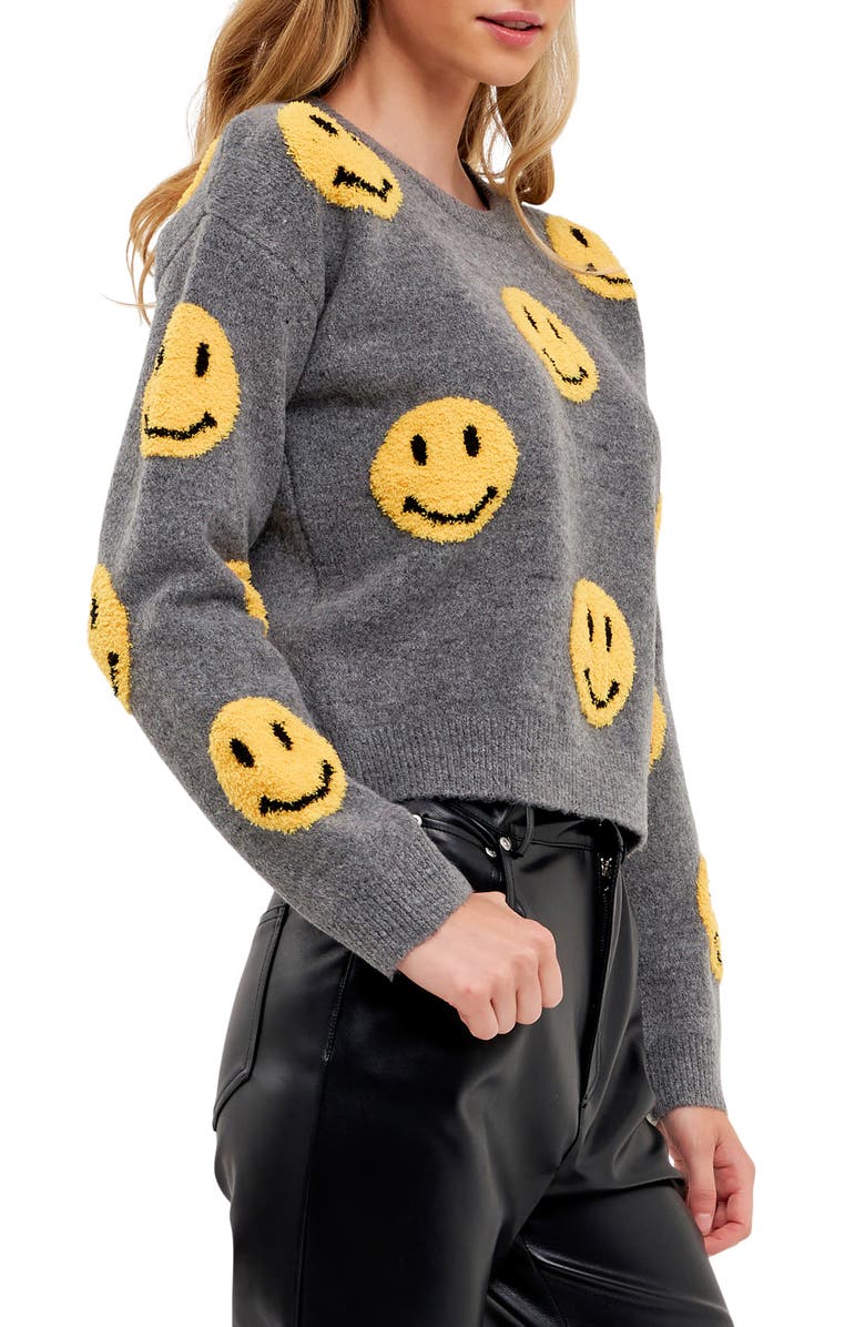 Grey Lab Chenille Smiley Face Sweater, Alternate, color, 