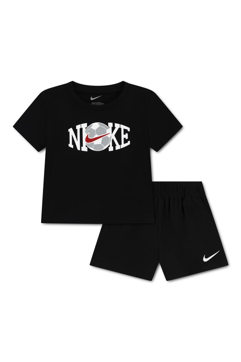 Soccer Graphic T-Shirt & Shorts Set, Main, color, BLACK