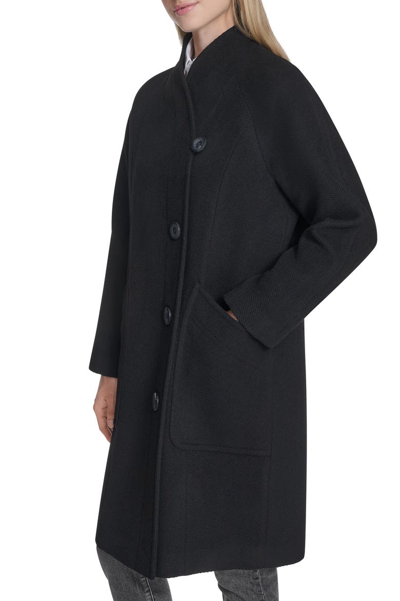 Asymmetric Wool Blend Coat, Alternate, color, BLACK
