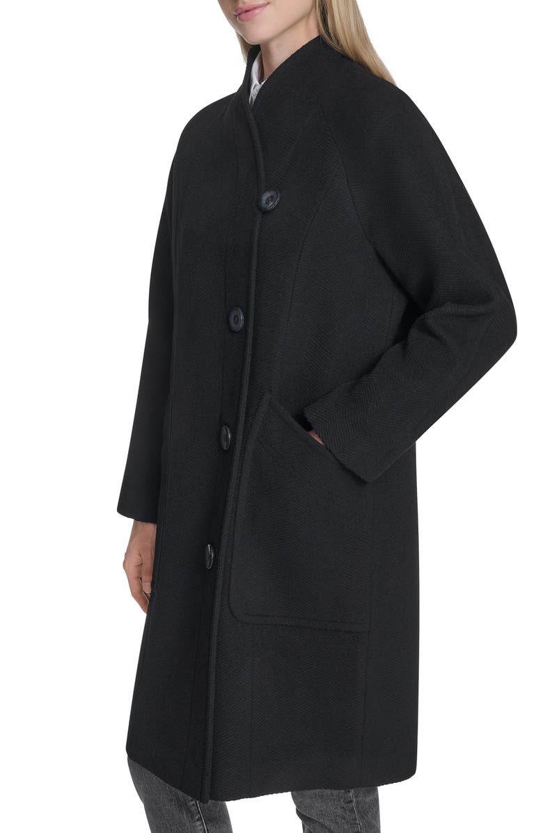 Cole Haan Asymmetric Wool Blend Coat, Alternate, color, Black