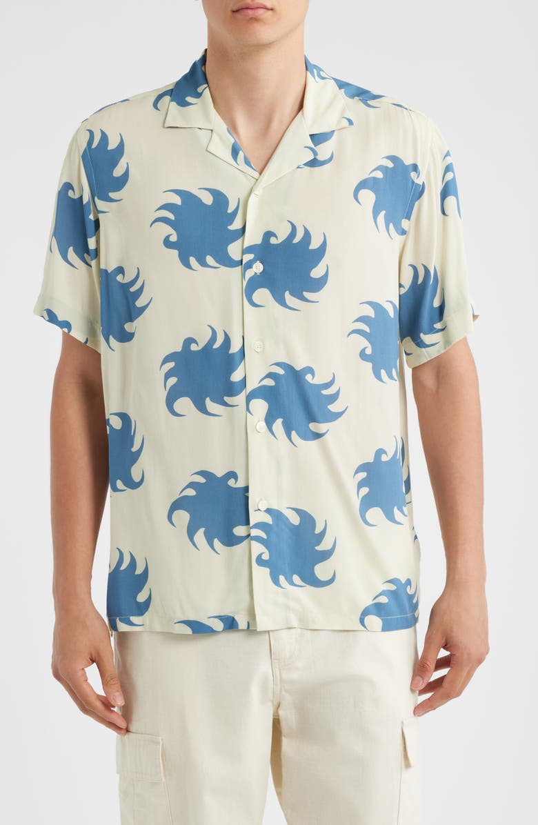 OAS Abstract Print Viscose Camp Shirt, Main, color, Sky Ember