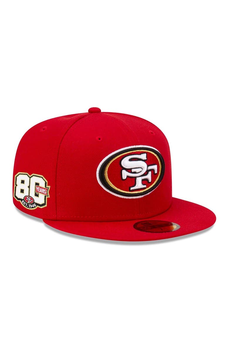 New Era Men's New Era Scarlet San Francisco 49ers 80th Anniversary Side Patch 59FIFTY Fitted Hat, Main, color, Scarlet