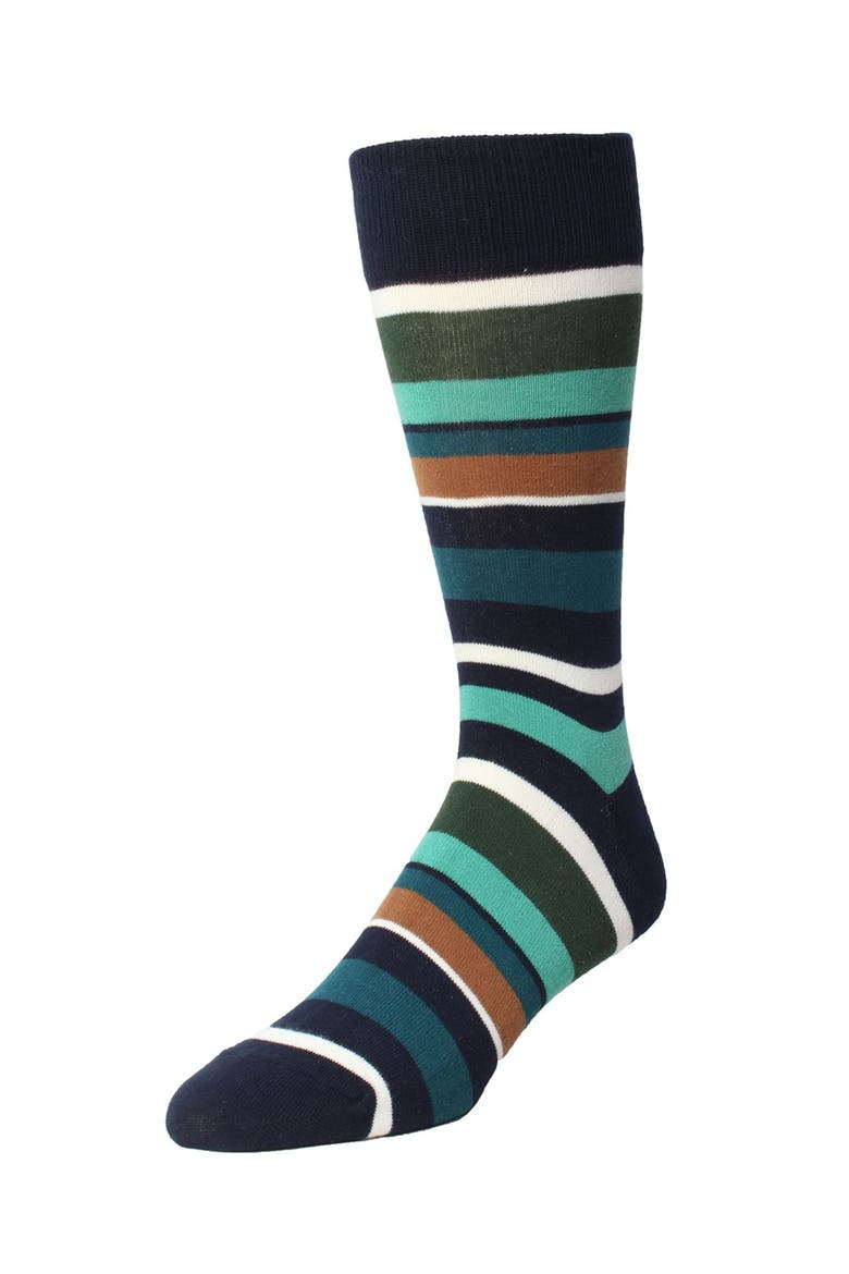 Bright Stripes Ribbed Crew Socks, Main, color, Navy