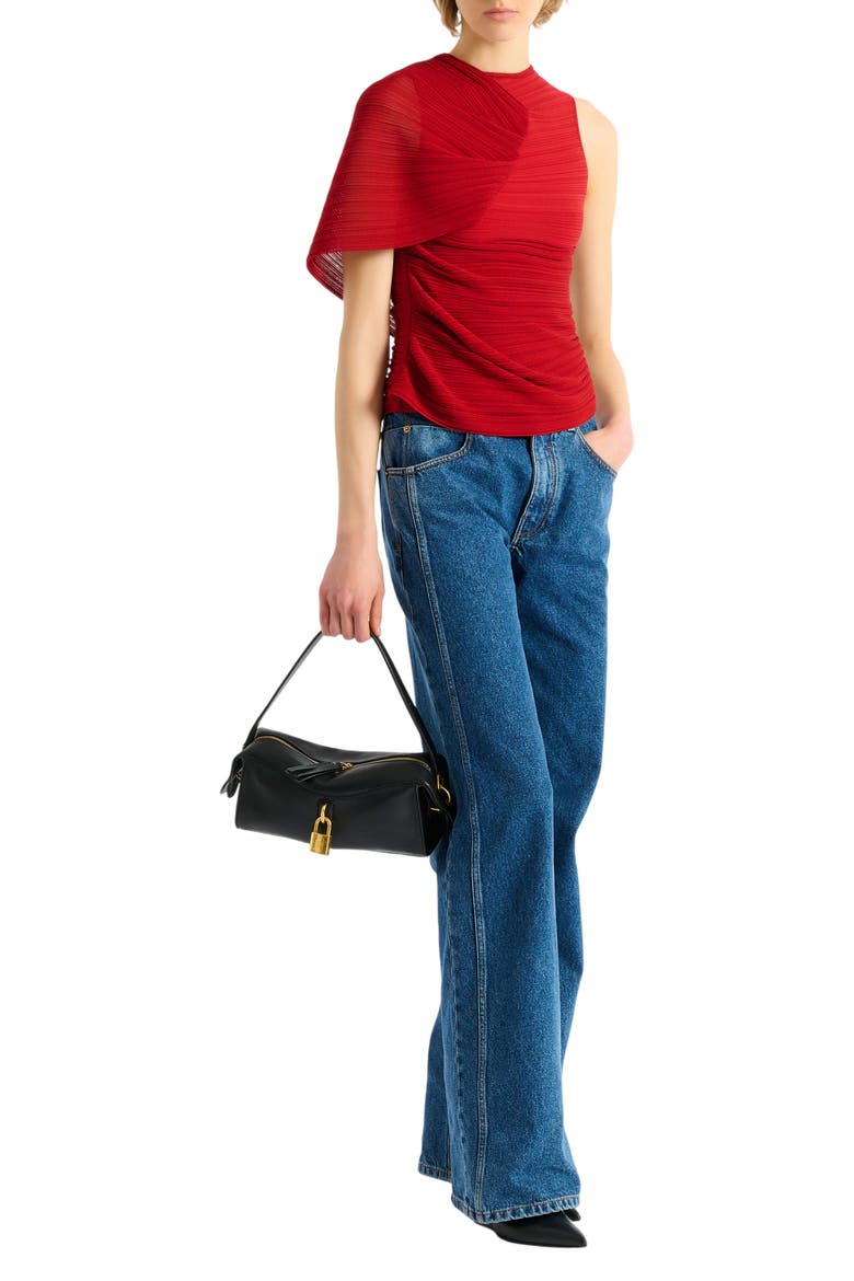 Sleeveless asymmetrical viscose top, Main, color, red
