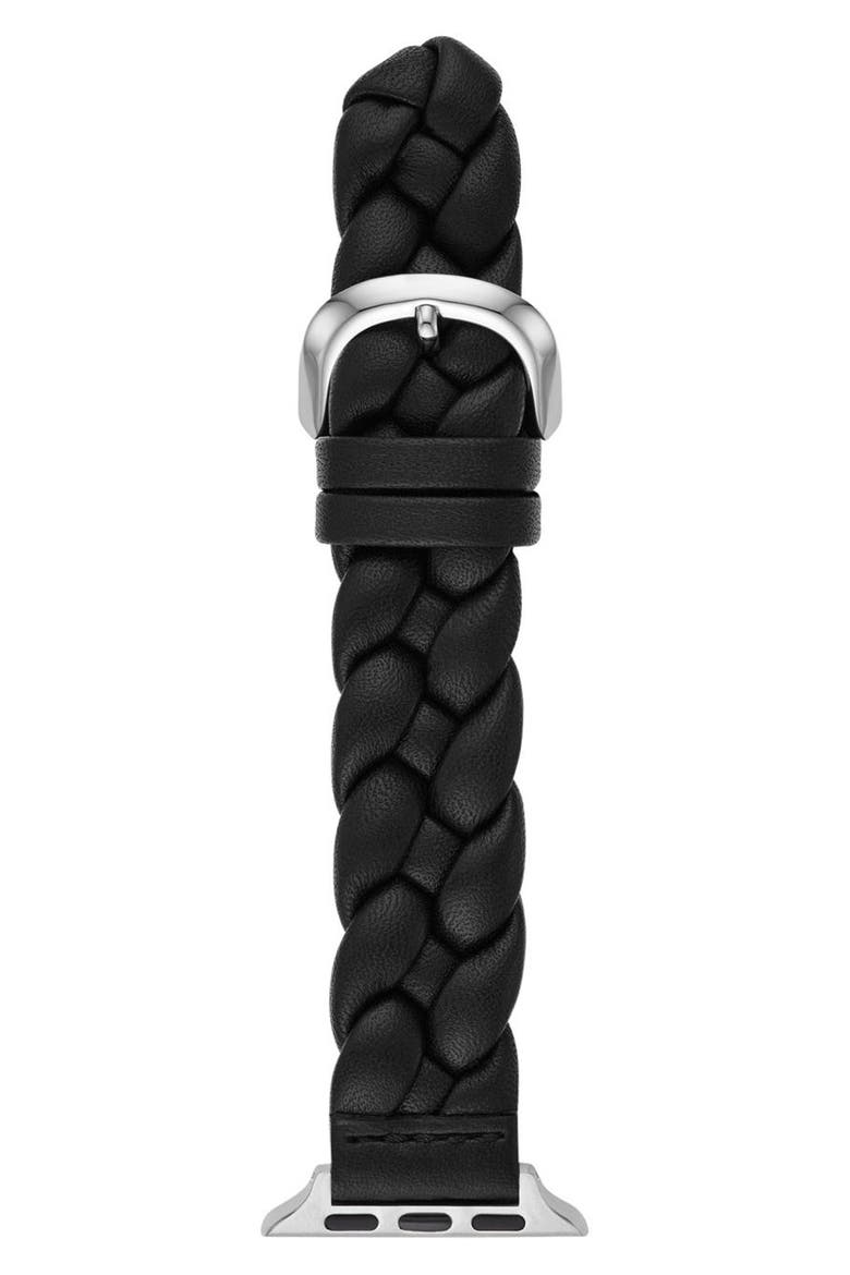 braided leather 20mm Apple Watch® watchband, Main, color, BLACK