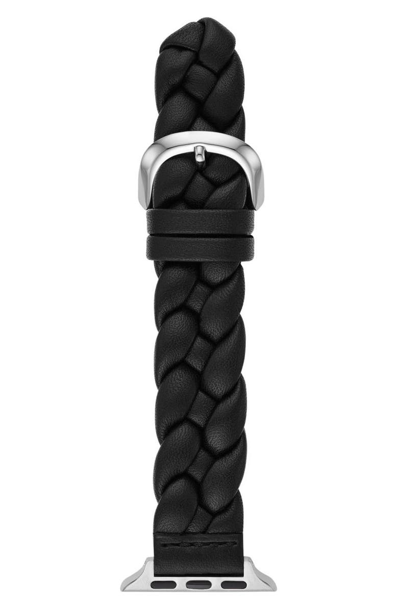 Kate Spade New York braided leather 20mm Apple Watch<sup>®</sup> watchband, Main, color, Black