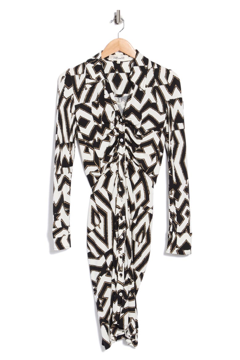 Sheska Ruched Shirtdress, Main, color, TROY MAZE MED BLACK-WHITE