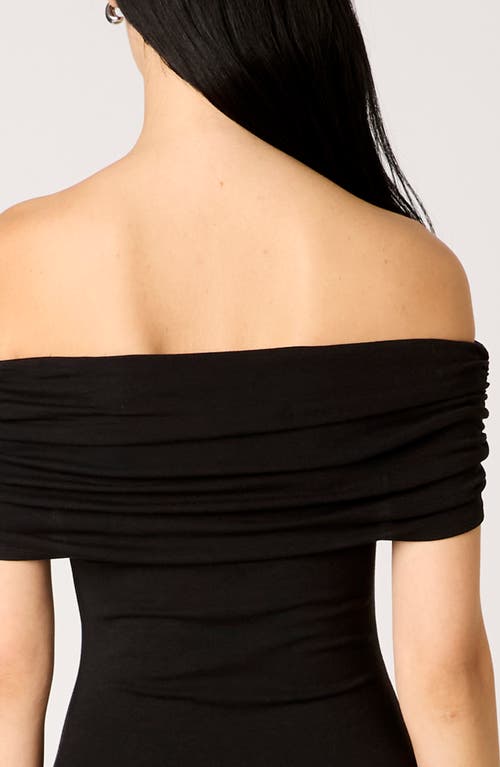Nia Celine Off The Shoulder Body-con Midi Dress In Black