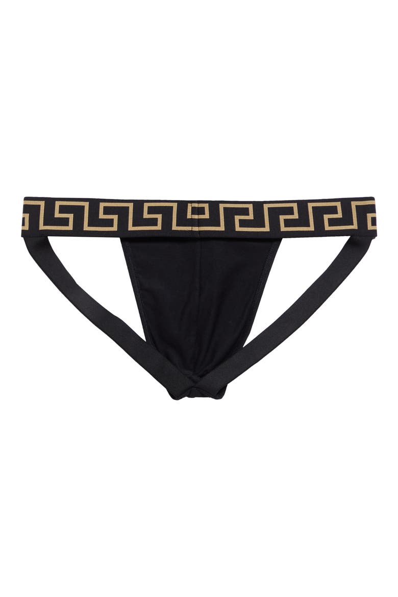 Greca Band Stretch Cotton Jockstrap, Alternate, color, BLACK GOLD GREEK KEY