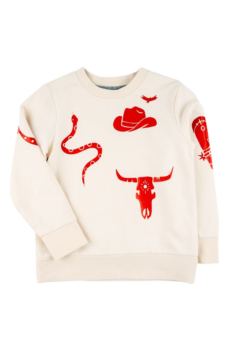 Miki Miette Kids' Corey Western Print Crewneck Sweatshirt, Main, color,