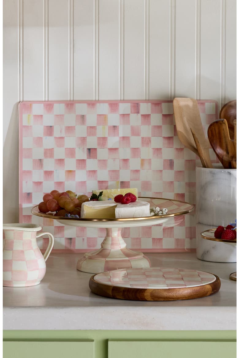 Rosy Check Set of 2 Glass Cutting Boards, Alternate, color, ROSY