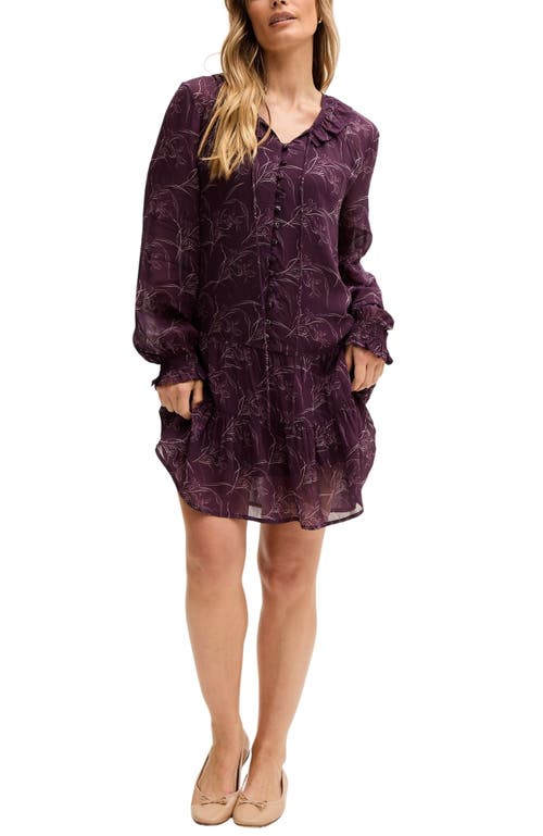 Lily And Lionel Henrietta Floral Print Button Down Mini Dress In Purple