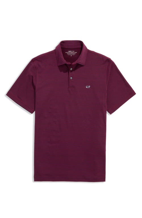 Vineyard Vines Stripe Sankaty Short Sleeve Performance Polo In Burgundy