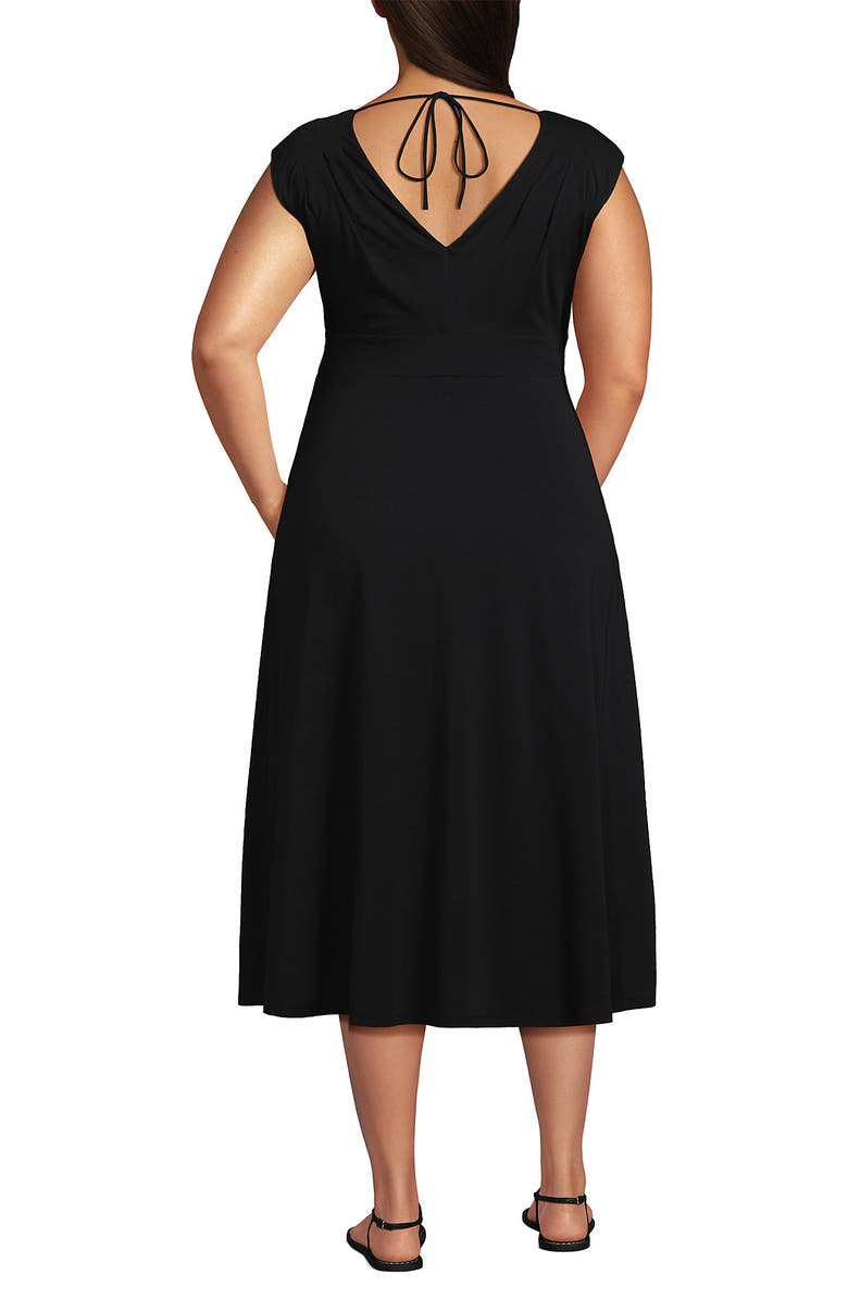 Lands' End Cotton Modal Off the Shoulder Wrap Midi Dress, Alternate, color, Black