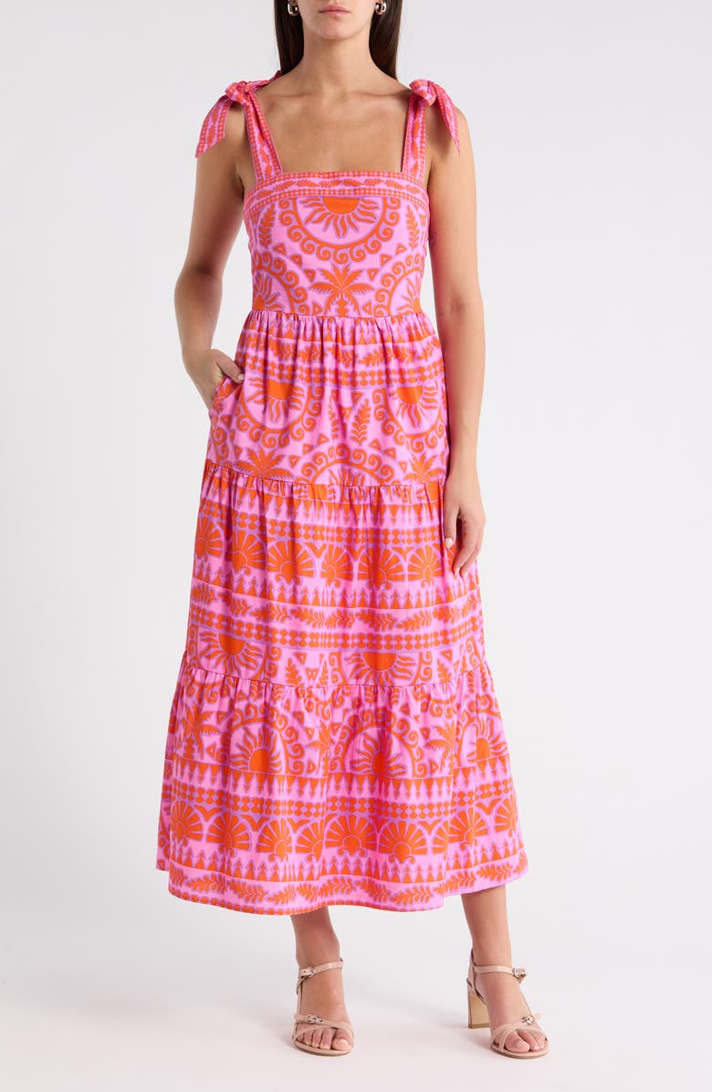 SUGARLIPS Tarie Emely Tiered Cotton Maxi Dress, Main, color, Pink-Orange