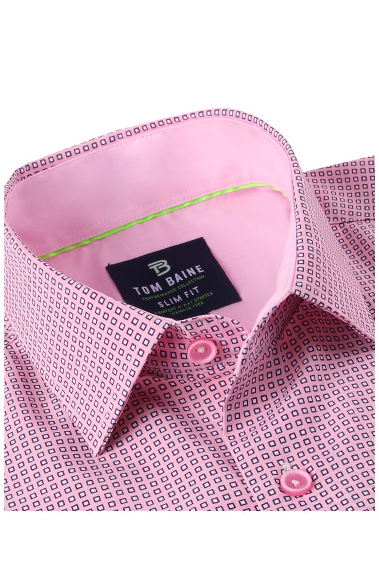 Slim Fit Short Sleeve Performance Stretch Button-Up Shirt, Alternate, color, PINK
