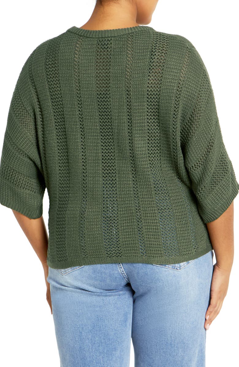 City Chic Sienna Open Stitch Sweater, Alternate, color, Khaki