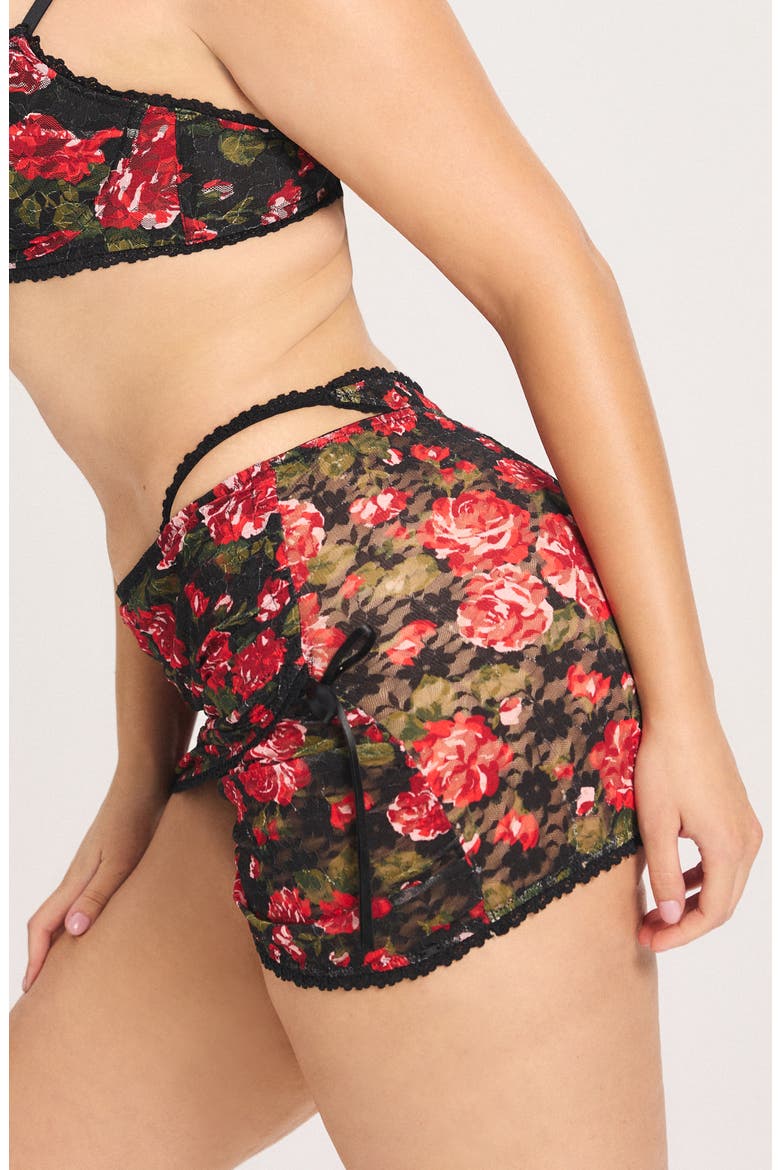 Sinful Rose Lace Miniskirt, Alternate, color, BLACK CAVIAR ROSY PASSIONS