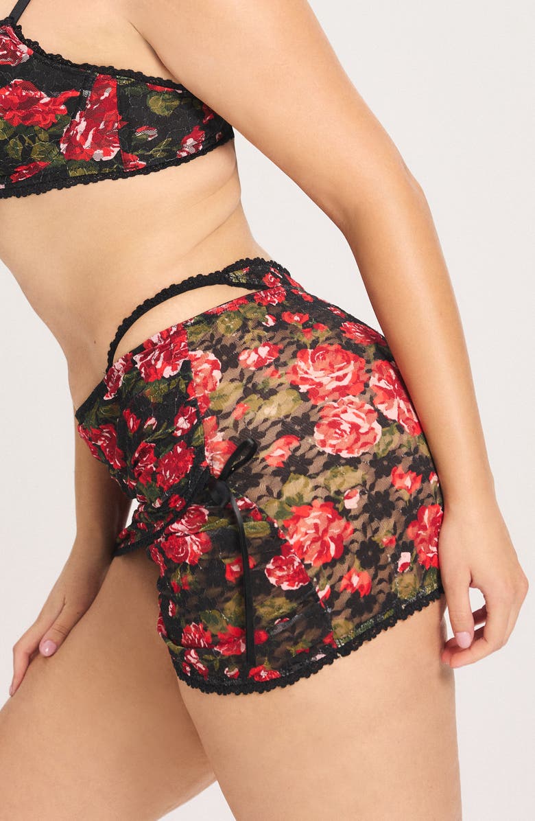 SAVAGE X FENTY Sinful Rose Lace Miniskirt, Alternate, color, Black Caviar Rosy Passions