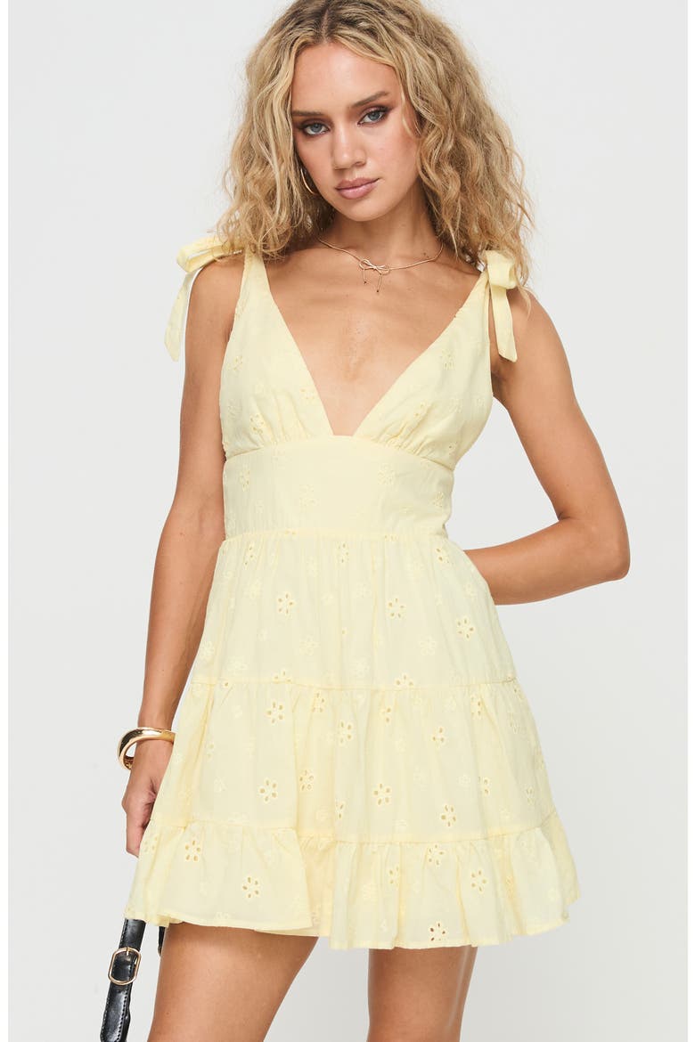 Galvis Floral Eyelet Cotton Minidress, Alternate, color, YELLOW