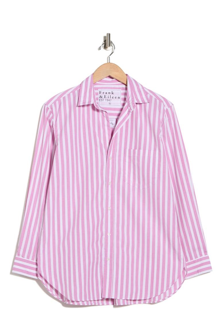 Boyfriend Cotton Button-Up Shirt, Alternate, color, PINK AND WHITE STRIPE
