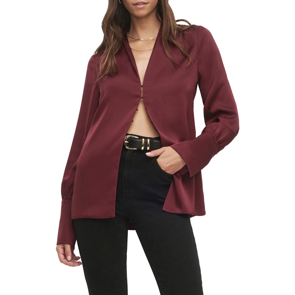 Favorite Daughter The Izzy Fluted Sleeve Satin Shirt In Burgundy