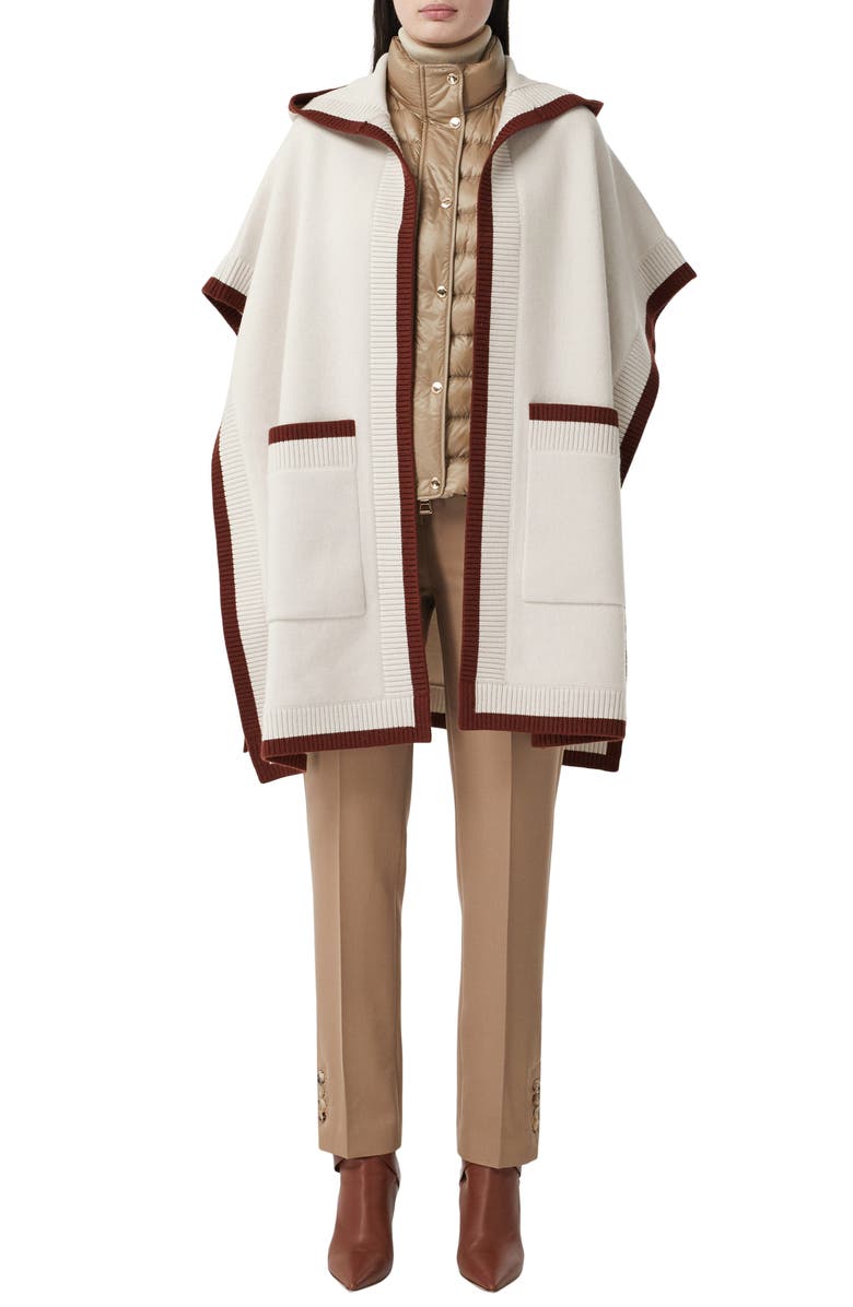 Burberry Carla Logo Hooded Wool Blend Cape, Alternate, color, 
