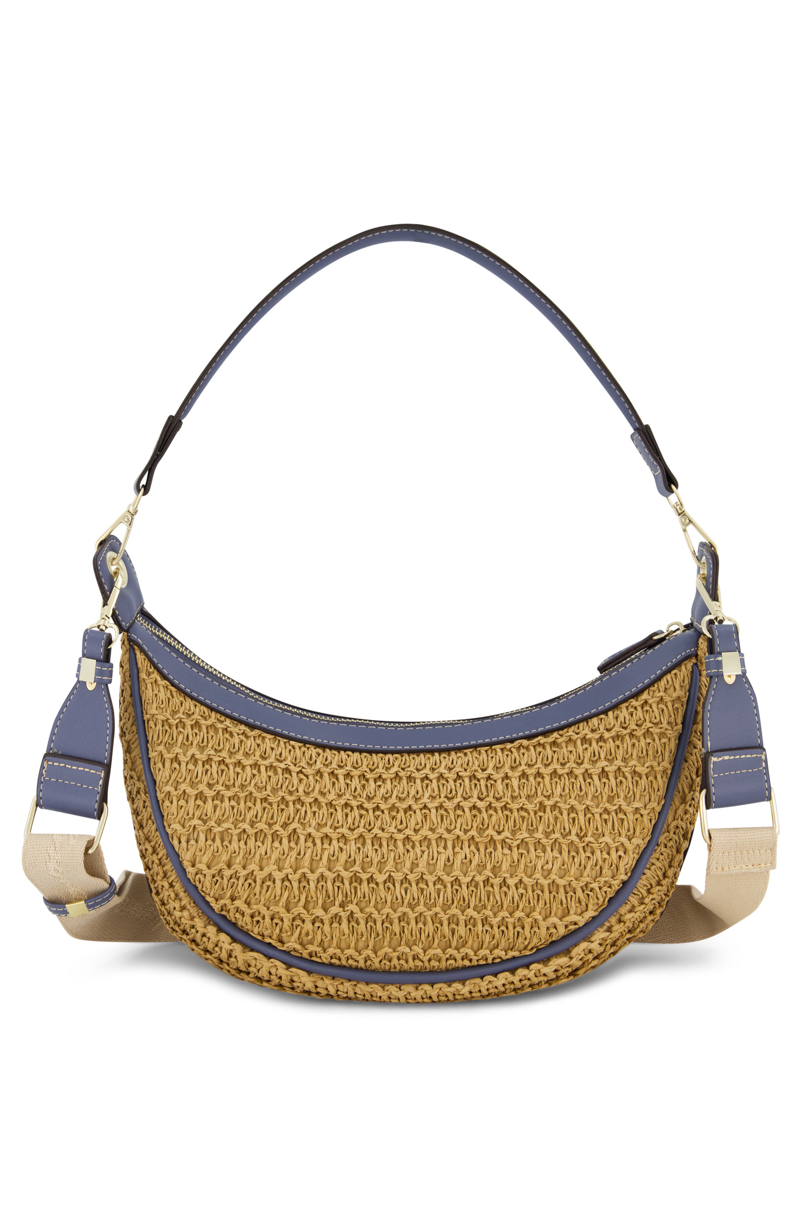 Tommy Bahama Logo Debossed Raffia Shoulder Bag, Alternate, color, Navy