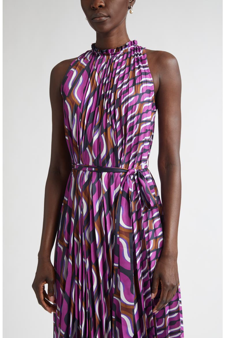 '70s Block Print Pleated Dress, Alternate, color, DEEP PURPLE/ NAVY MULTI
