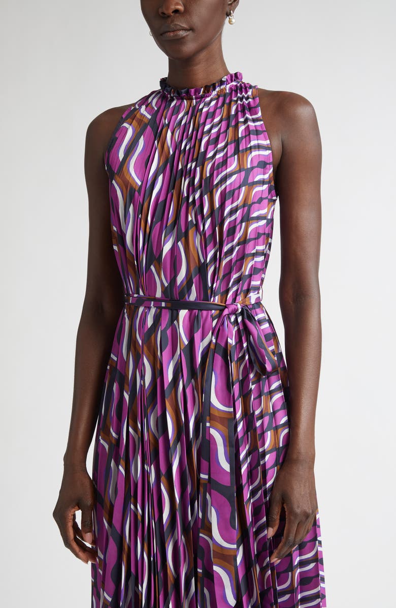 ST. JOHN '70s Block Print Pleated Dress, Alternate, color, Deep Purple/ Navy Multi