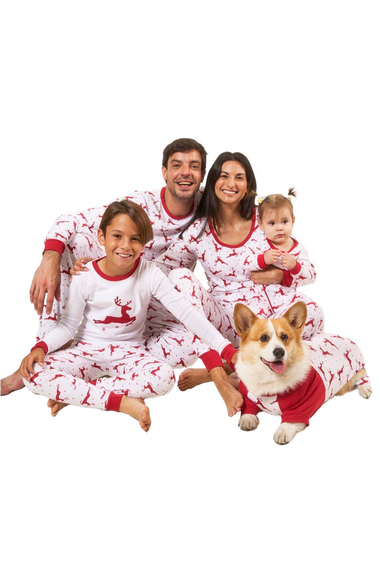 Leveret Kids Footed Printed Cotton Matching Family Holiday Pajamas, Argyles 
Holiday Prints, Alternate, color, Reindeer