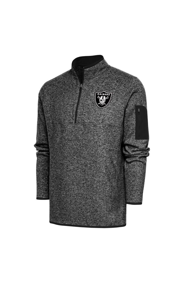 ANTIGUA Men's Antigua Heather Black Las Vegas Raiders Metallic Logo Fortune Quarter-Zip Jacket, Main, color,