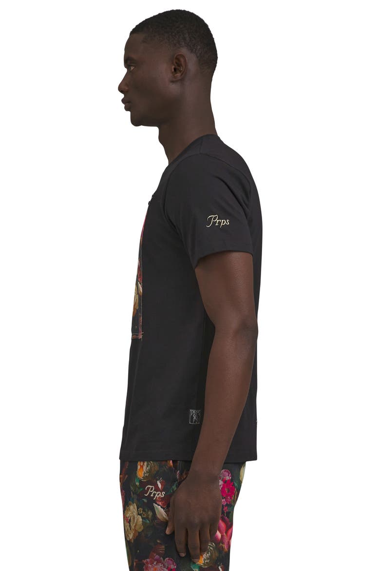 Alba Floral Appliqué Embroidered Cotton Graphic T-Shirt, Alternate, color, BLACK